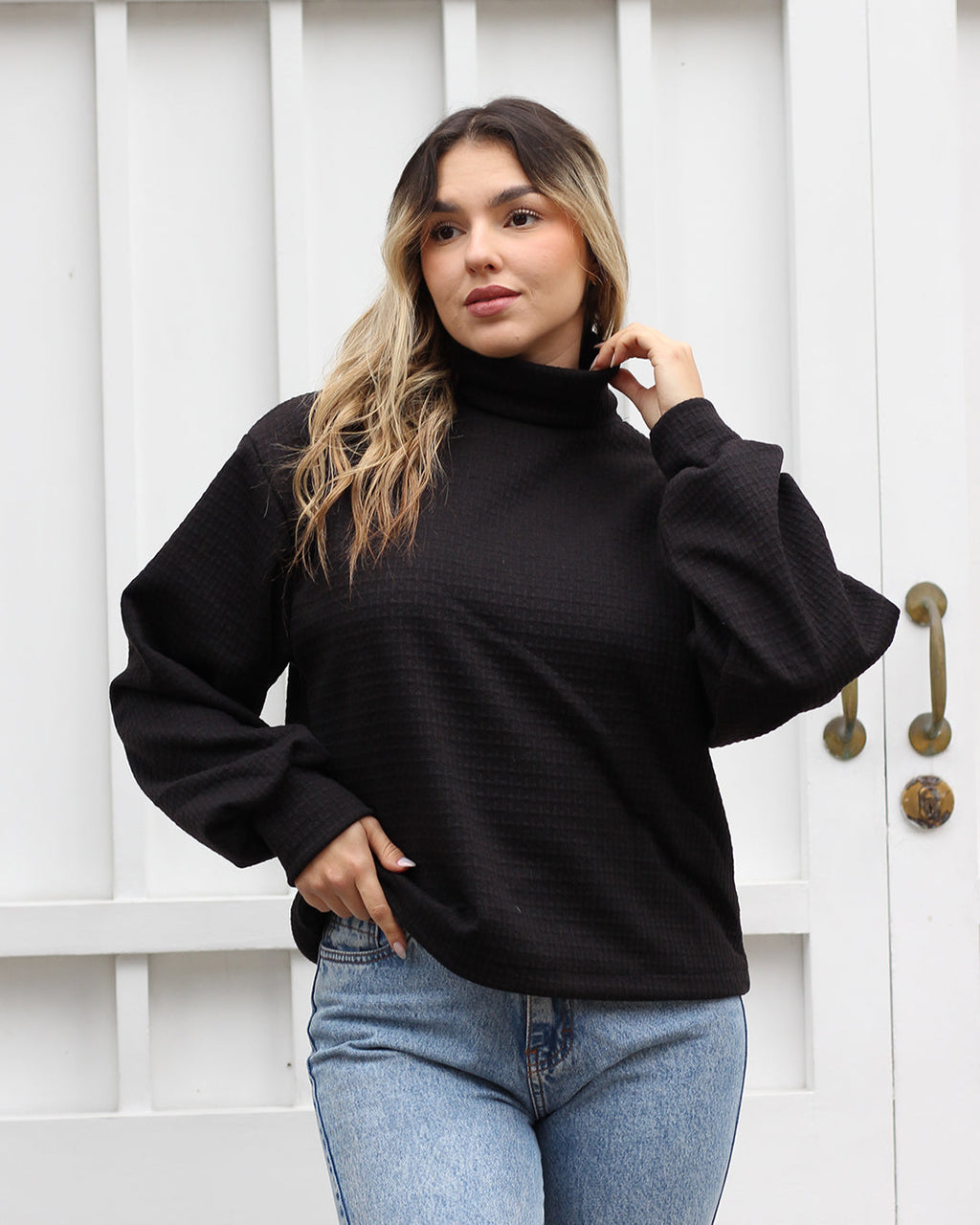 CHOMPA CUELLO TORTUGA NEGRO OLIVIA ARANNI