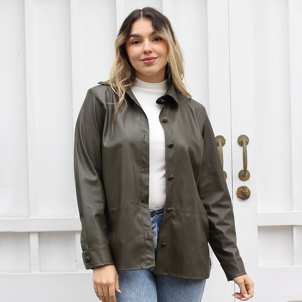 CAMISA CUERINA VERDE MILITAR AUDREY ARANNI