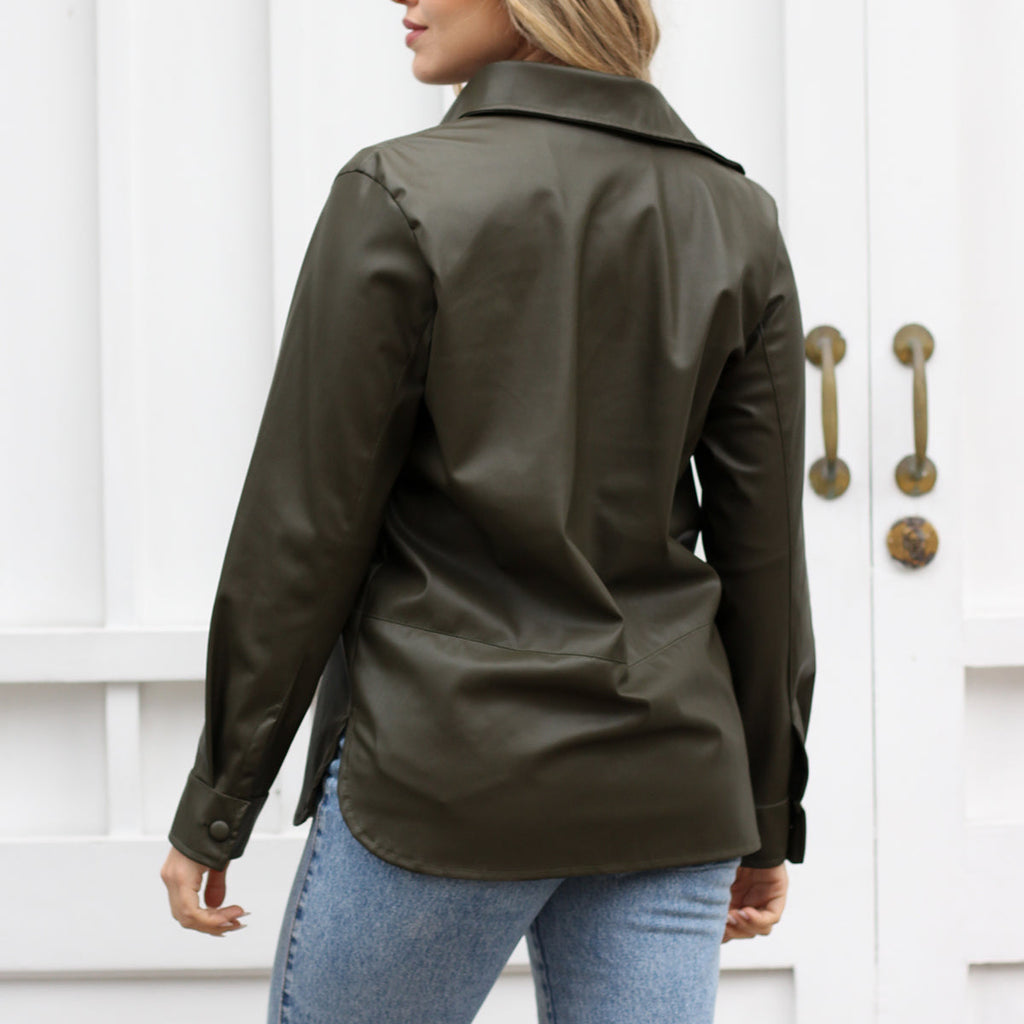 CAMISA CUERINA VERDE MILITAR AUDREY ARANNI